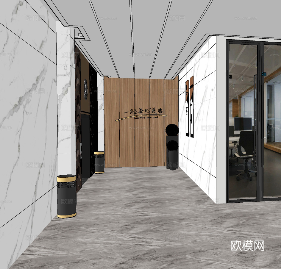 现代美容店走廊su模型下载