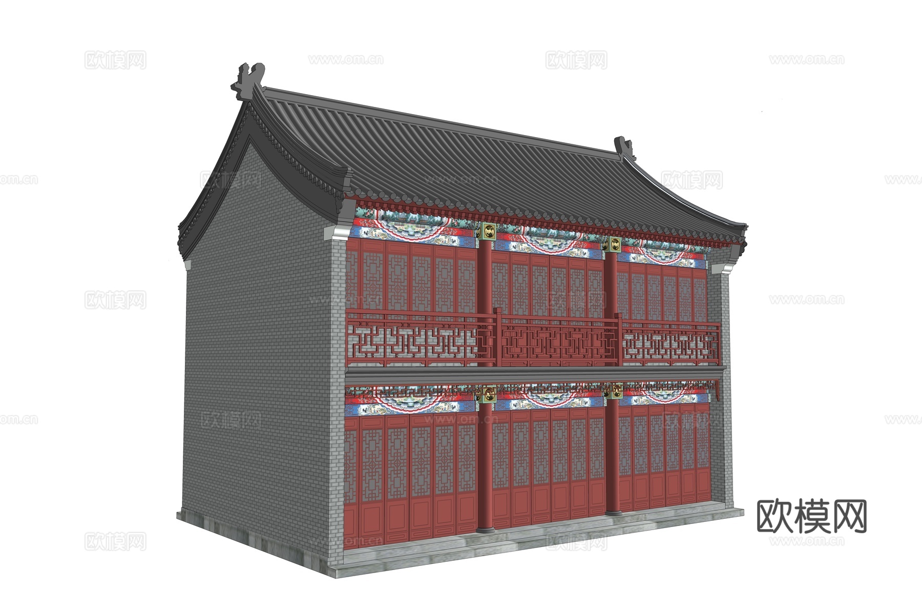 中式古建祠堂建筑外观su模型下载