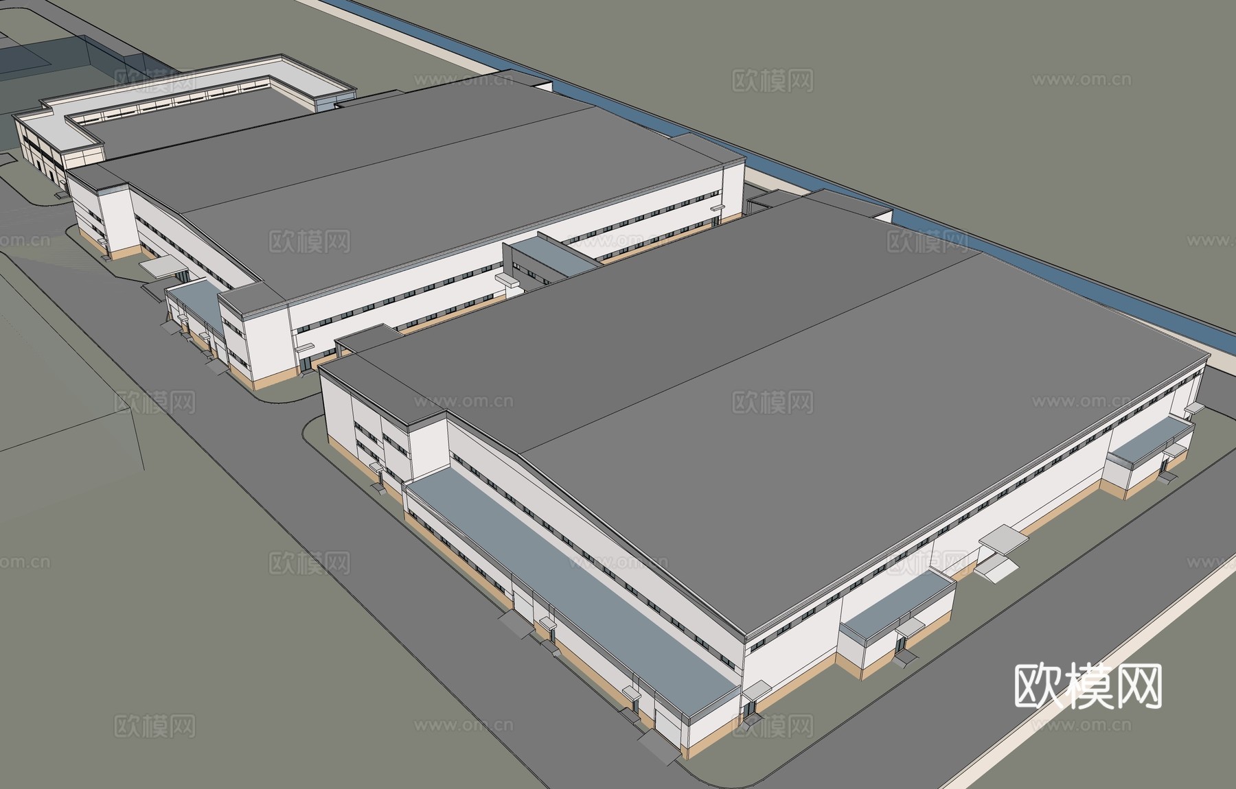 现代工业厂房建筑外观su模型下载