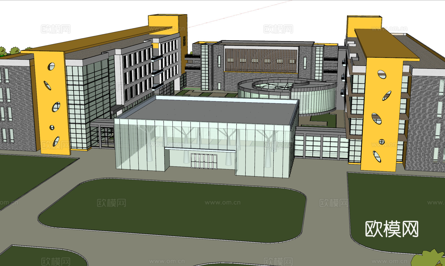 现代学校教学楼建筑外观su模型下载