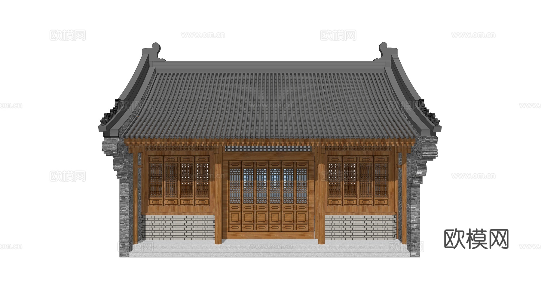中式民房古建建筑外观su模型下载