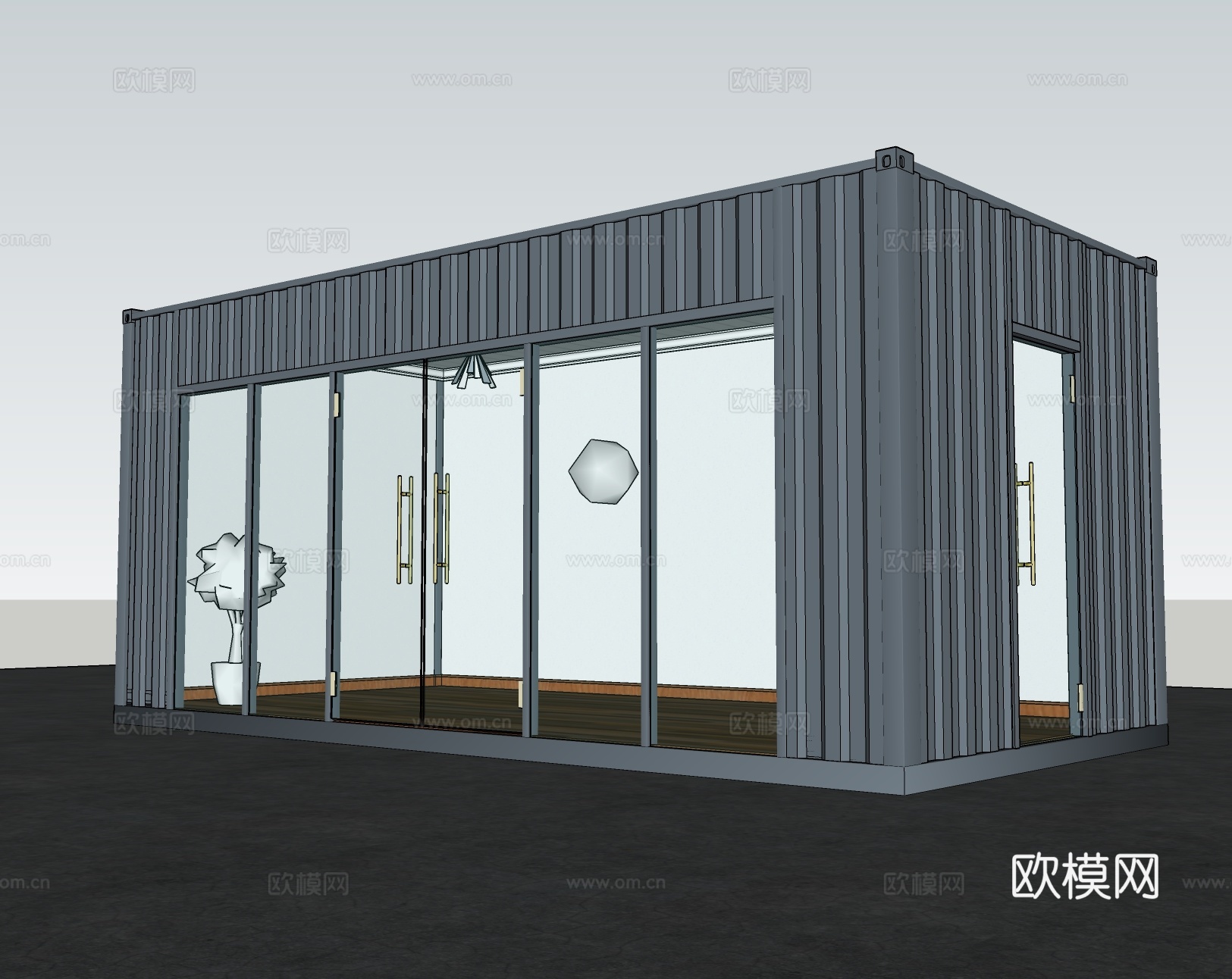 工业风集装箱建筑外观su模型下载