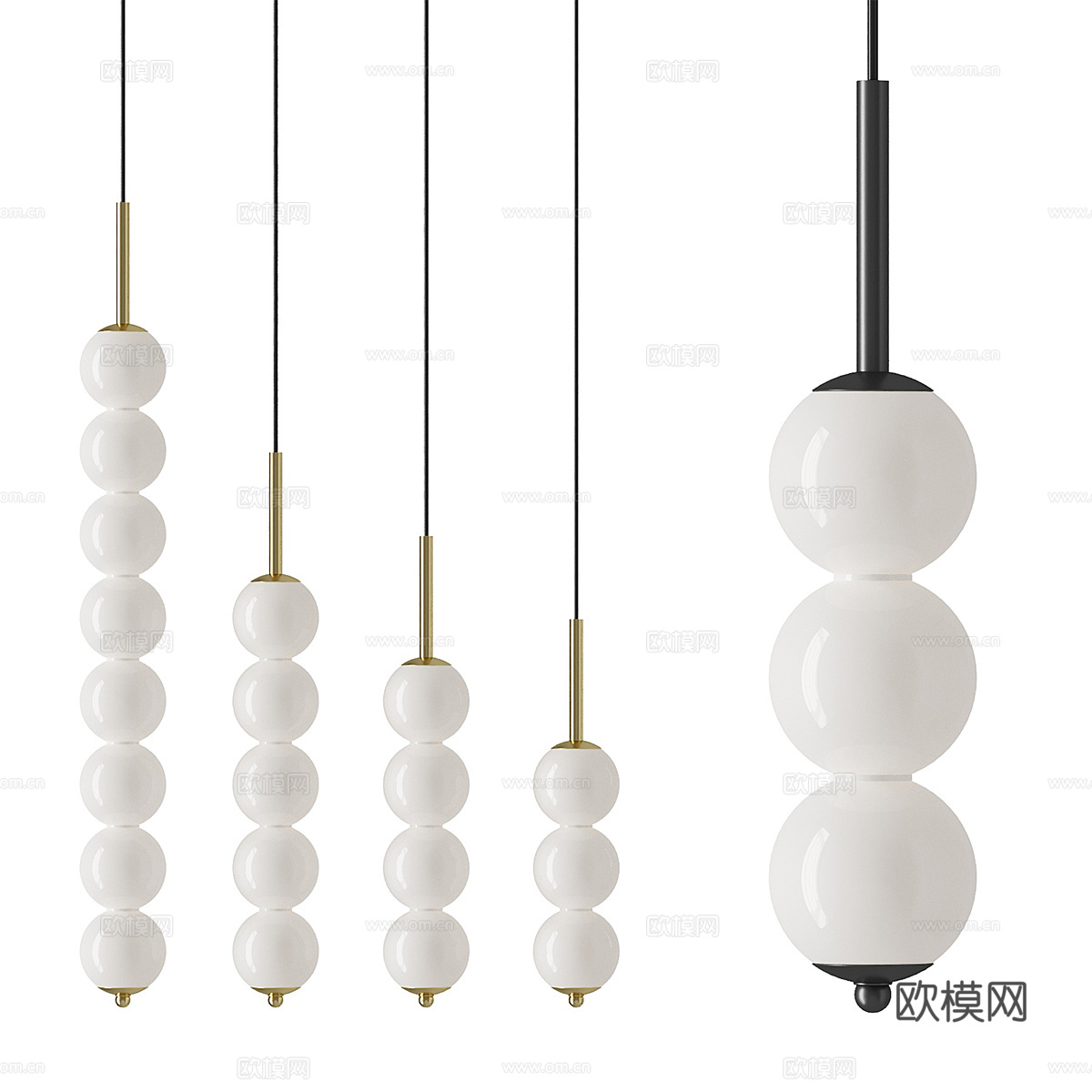 现代轻奢球形玻璃串联装饰吊灯3d模型