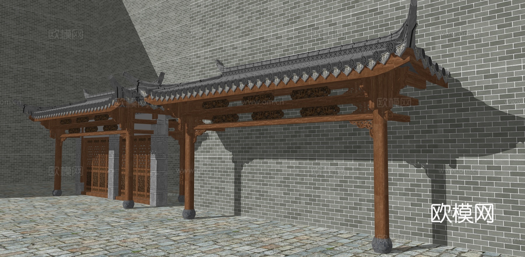 中式古建屋檐屋顶su模型下载