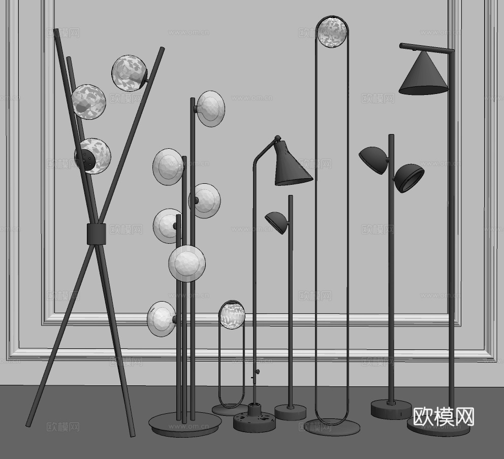 现代金属落地灯su模型下载下载