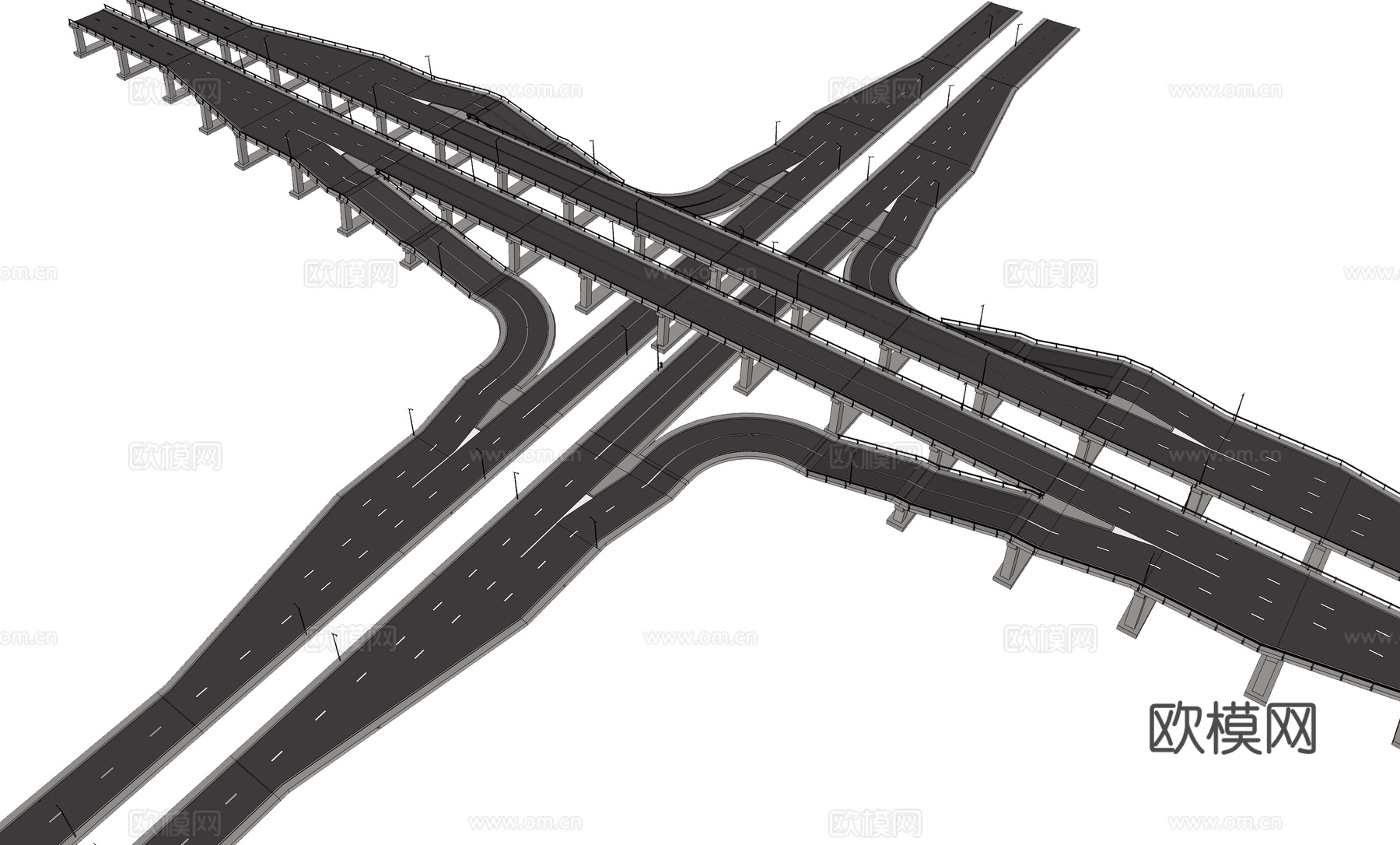 现代立交桥互通高架桥公路su模型下载