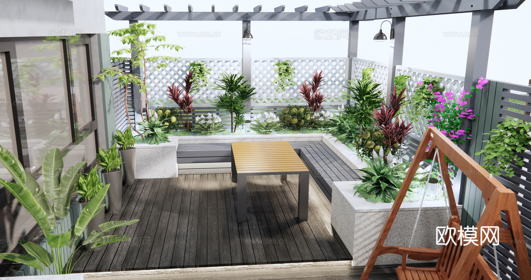 现代屋顶花园su模型下载