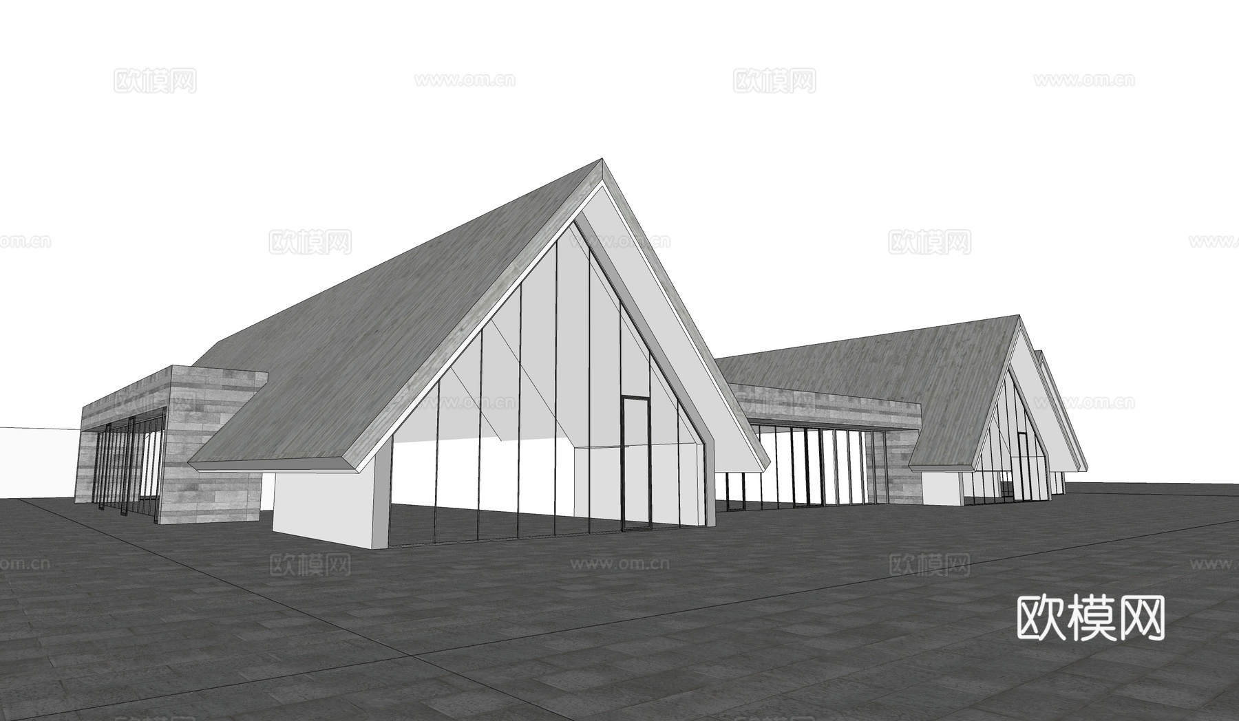 现代展览馆建筑外观su模型下载