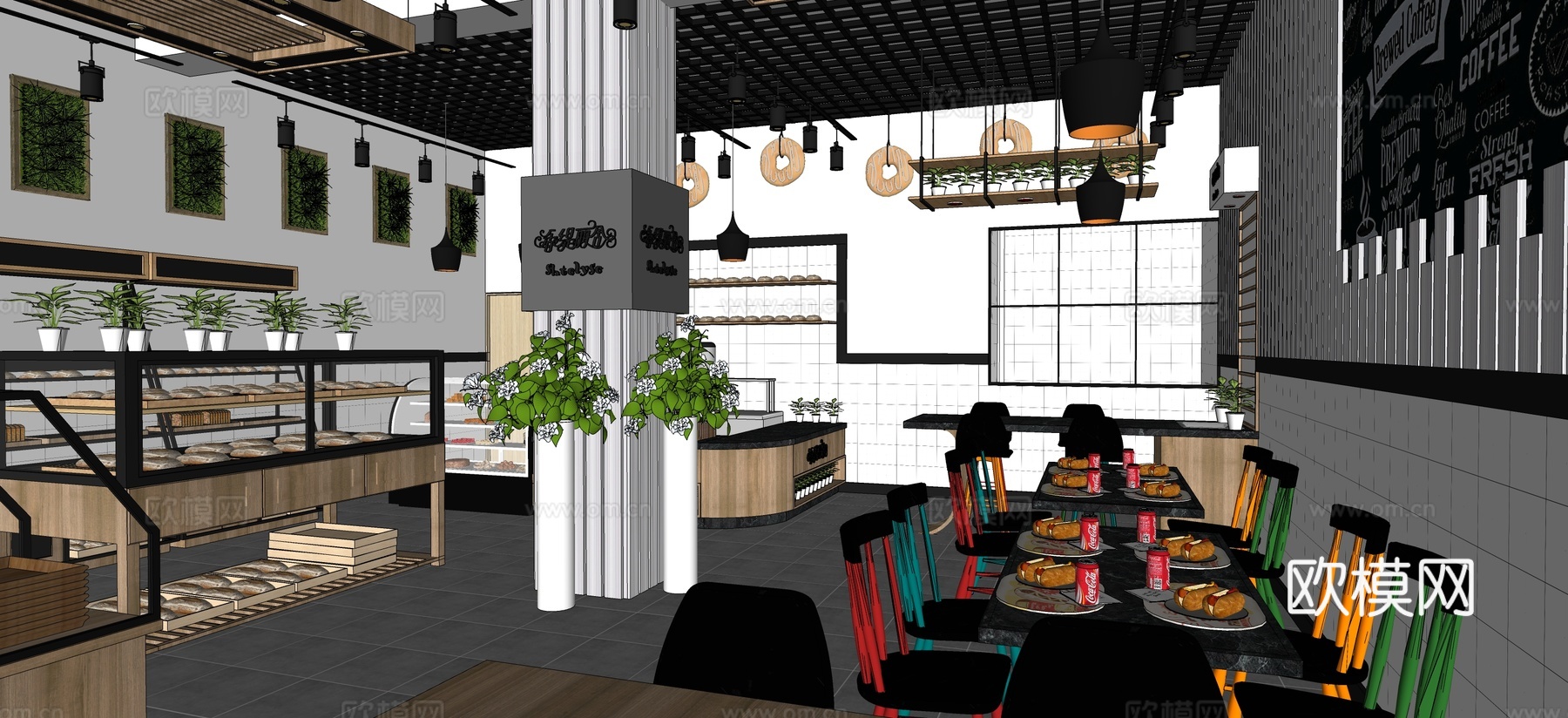 现代奶茶店su模型下载