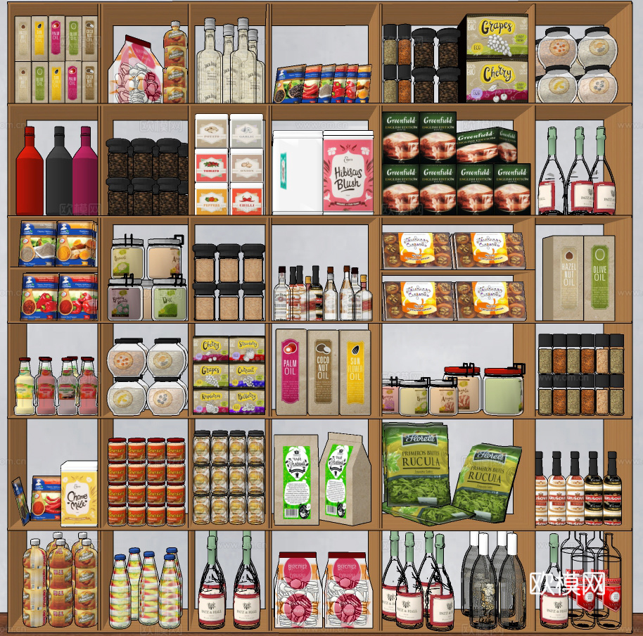 现代食品酒水展柜货架货柜su模型下载