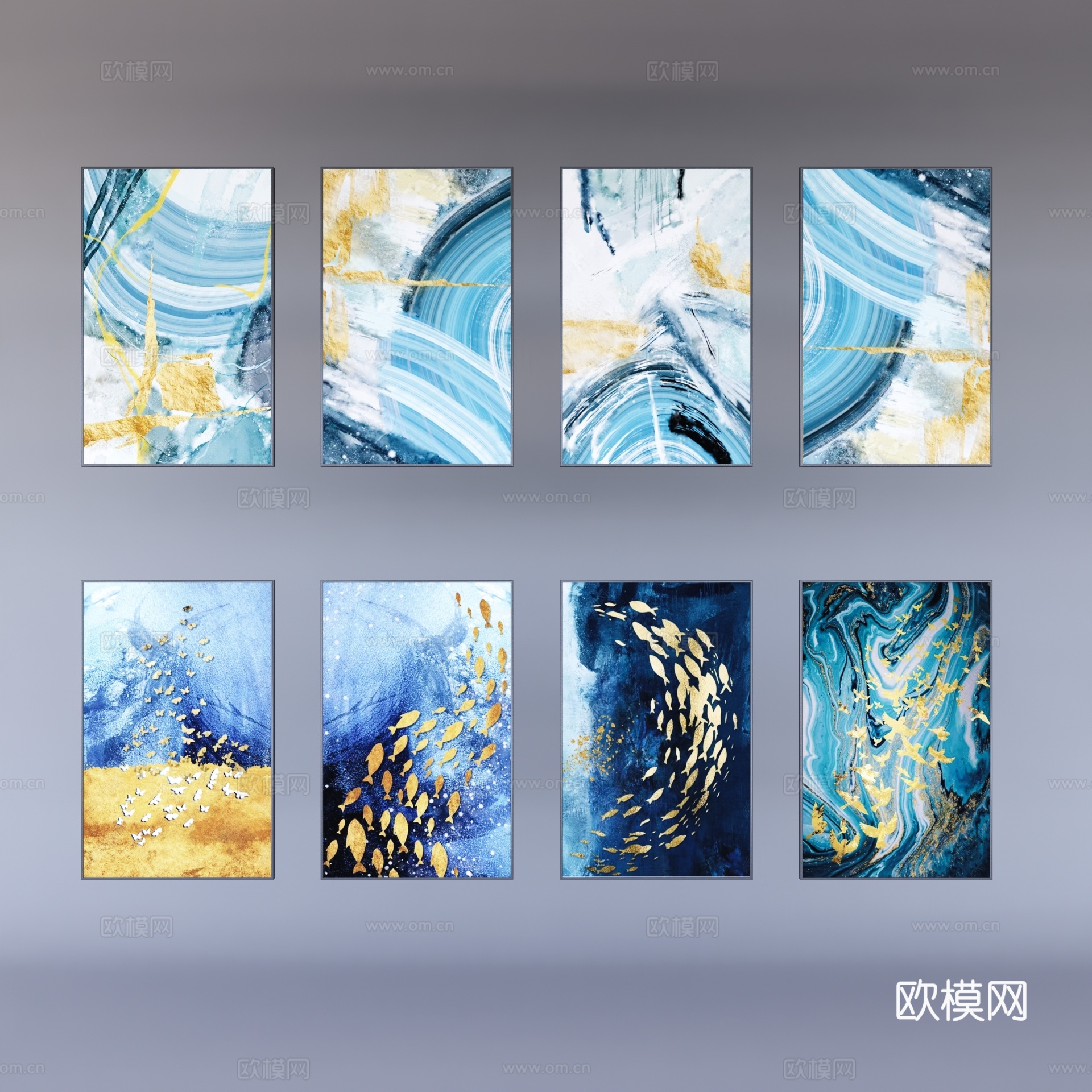 现代抽象彩色装饰画su模型下载