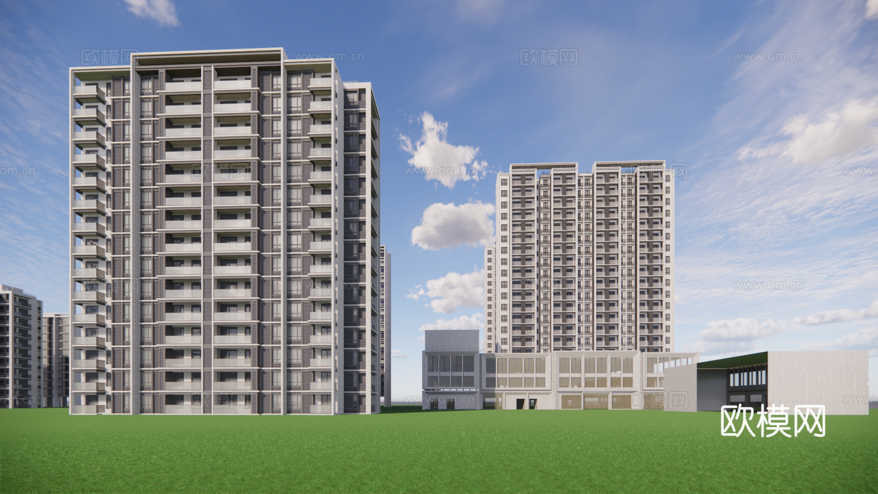 现代住宅小区建筑外观su模型下载