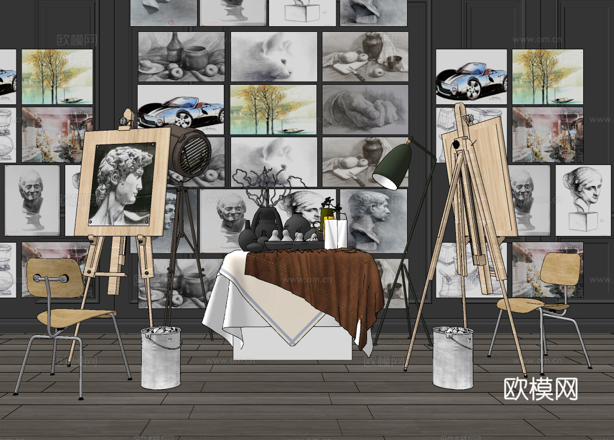 现代素描美术画架su模型下载