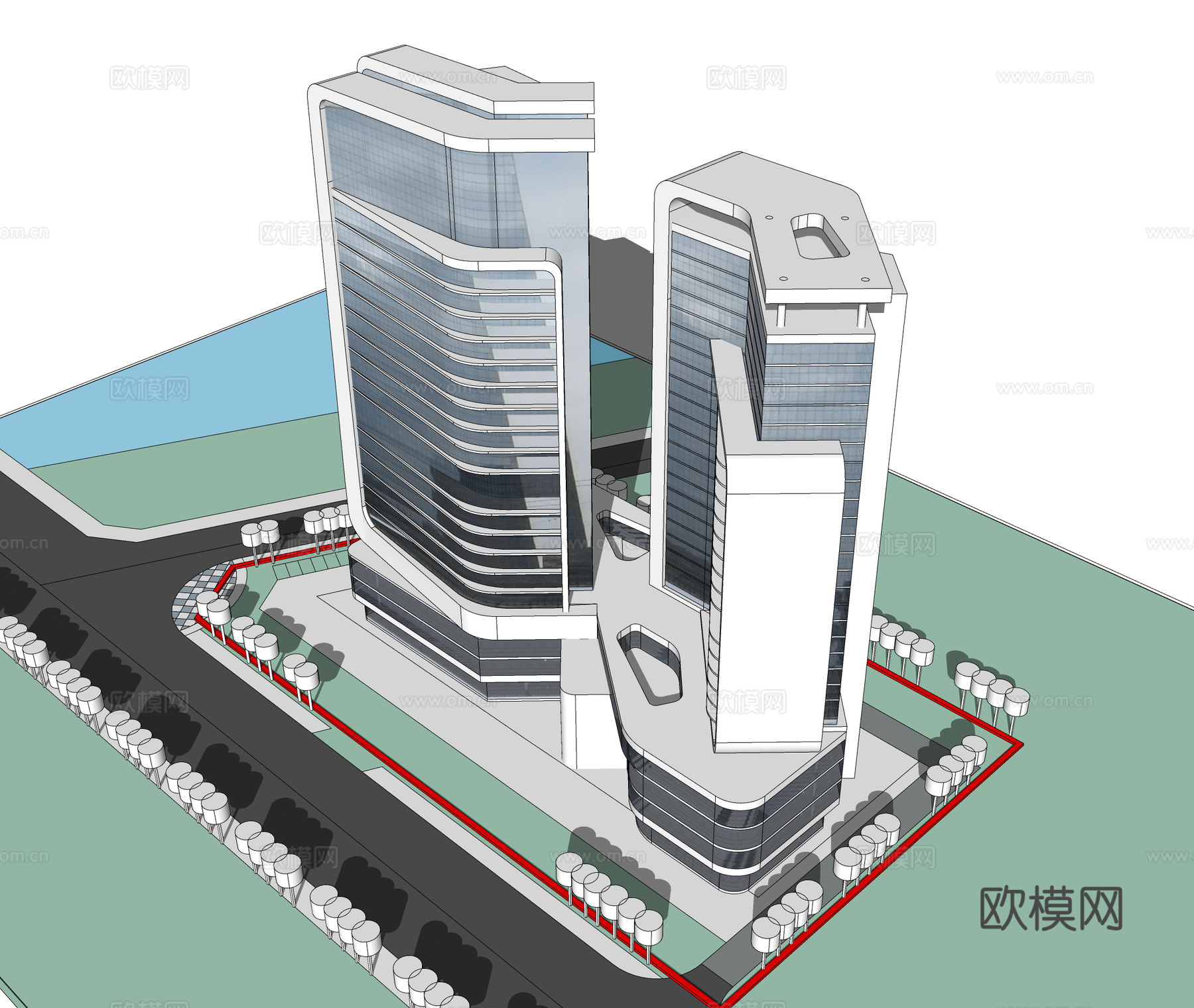 现代高层办公楼外观su模型下载