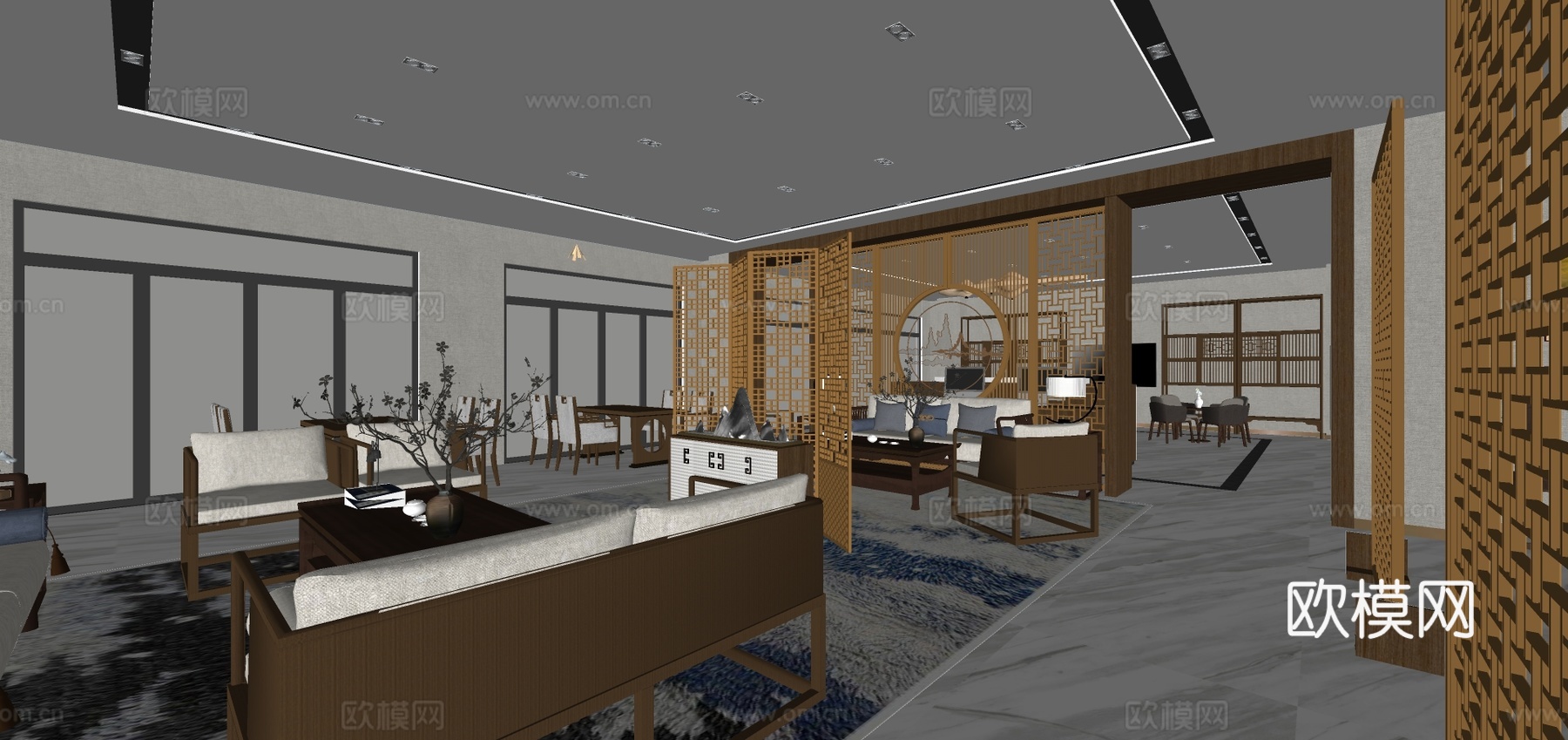 新中式家具家居专卖店su模型下载