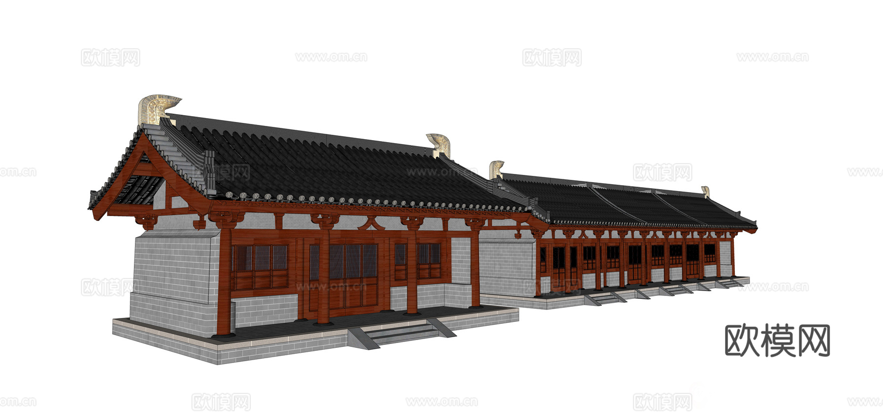 中式古建筑外观su模型下载