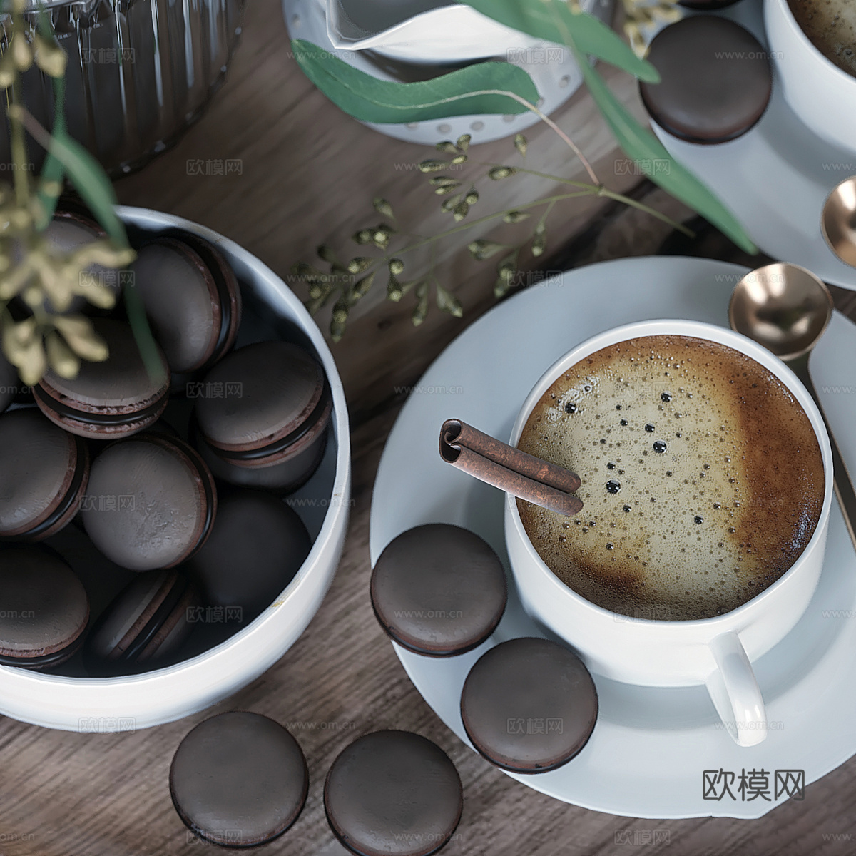 现代意式茶具 咖啡 饼干3d模型