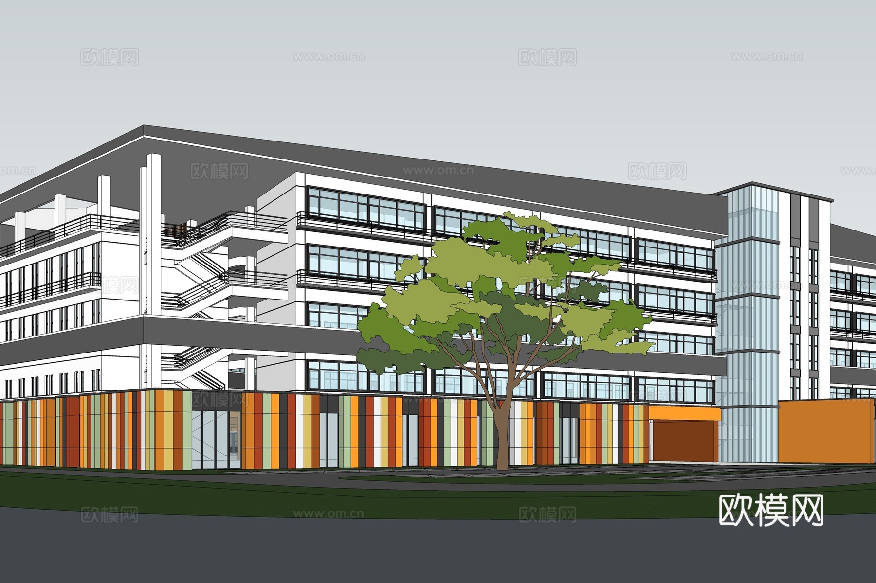 新中式学校鸟瞰su模型下载
