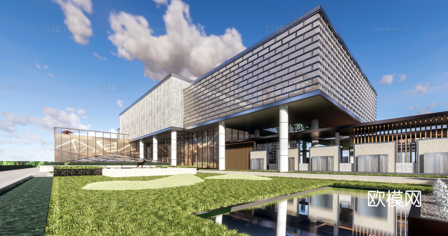 现代售楼处建筑外观su模型下载