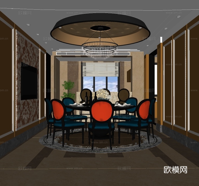 新古典餐厅su模型下载