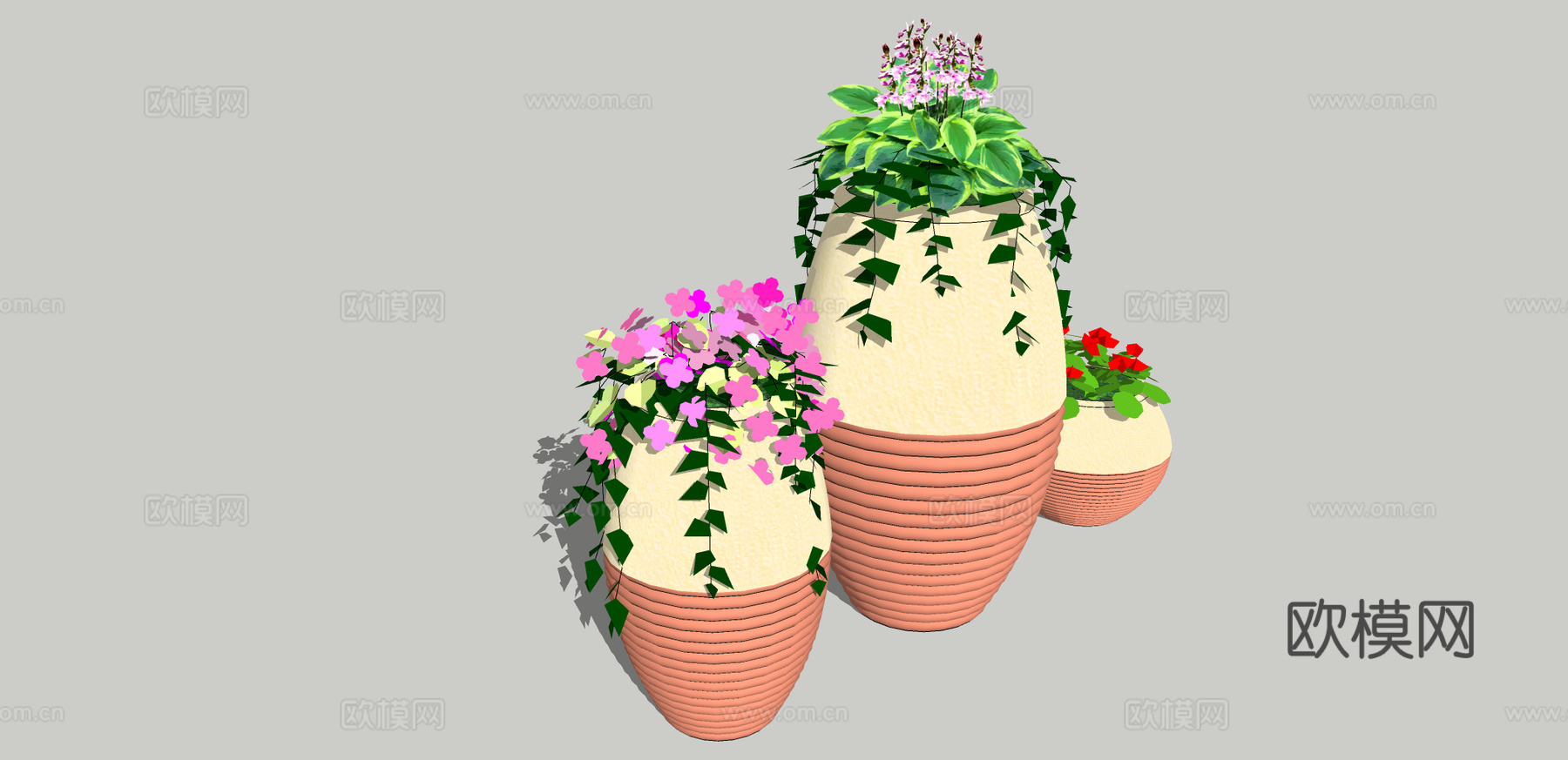 现代花钵园艺小品su模型下载