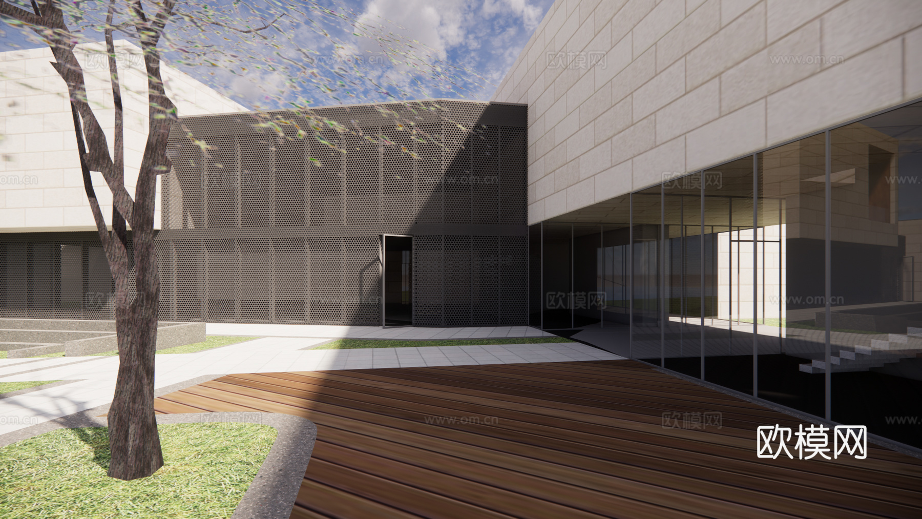 现代展览馆建筑外观su模型下载