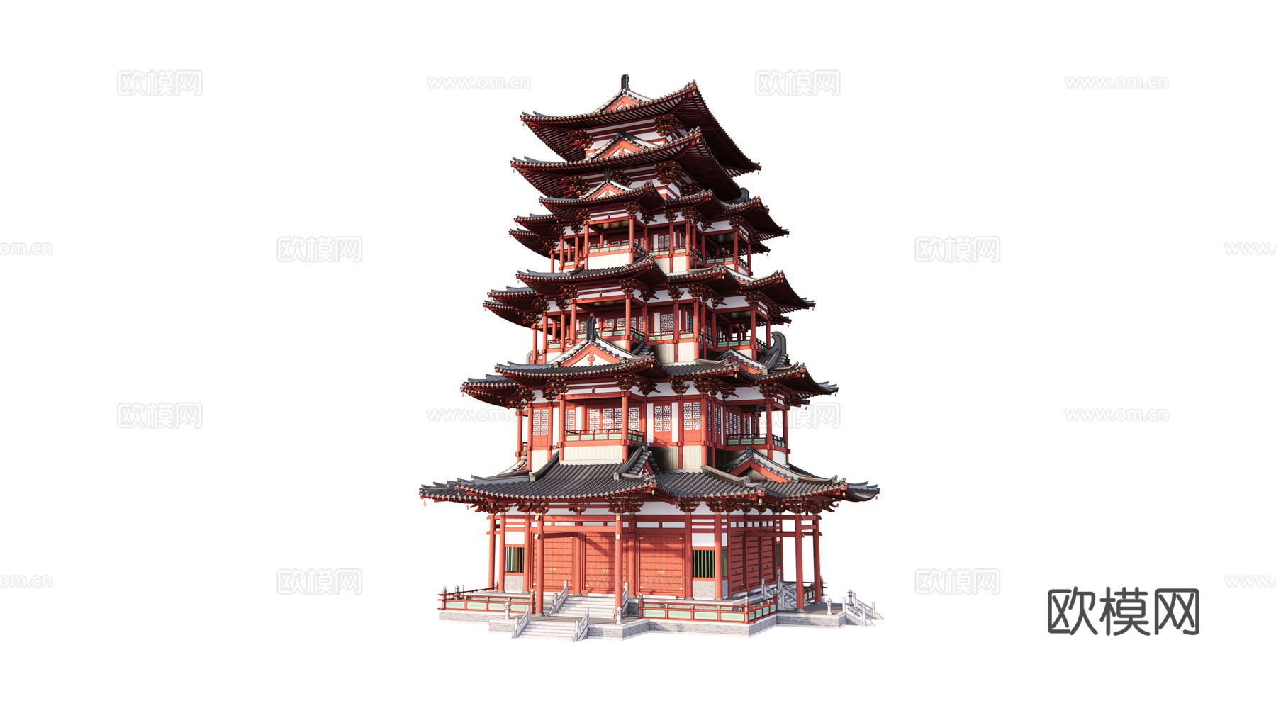 中式古建楼阁外观su模型下载