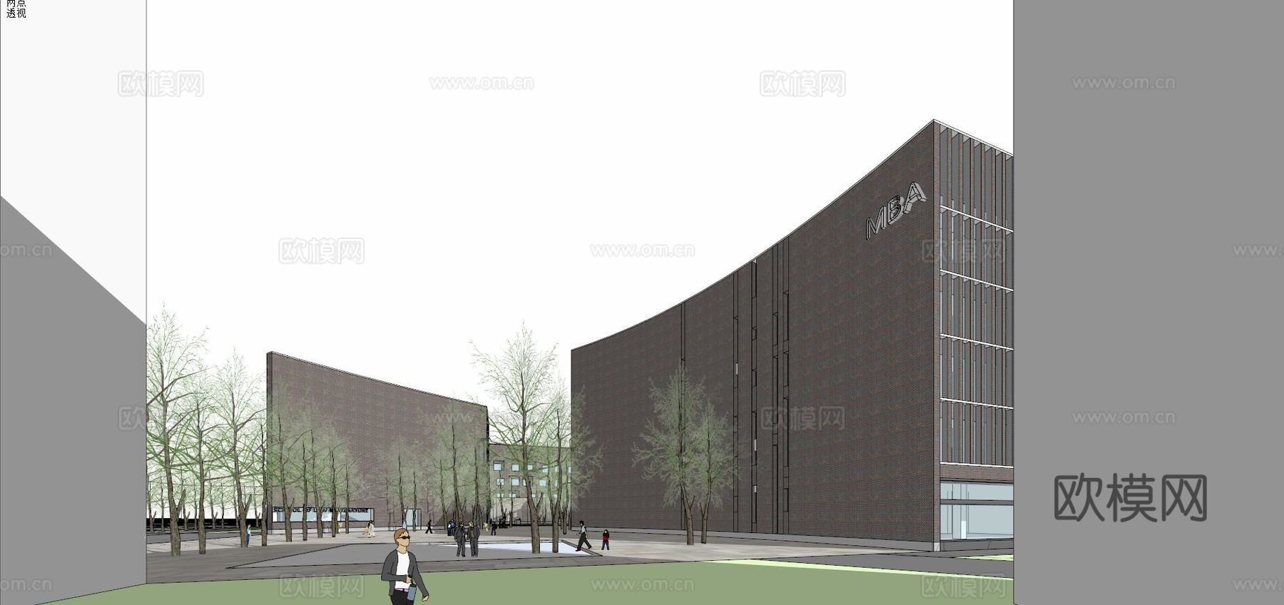 现代学校教学楼建筑外观su模型下载