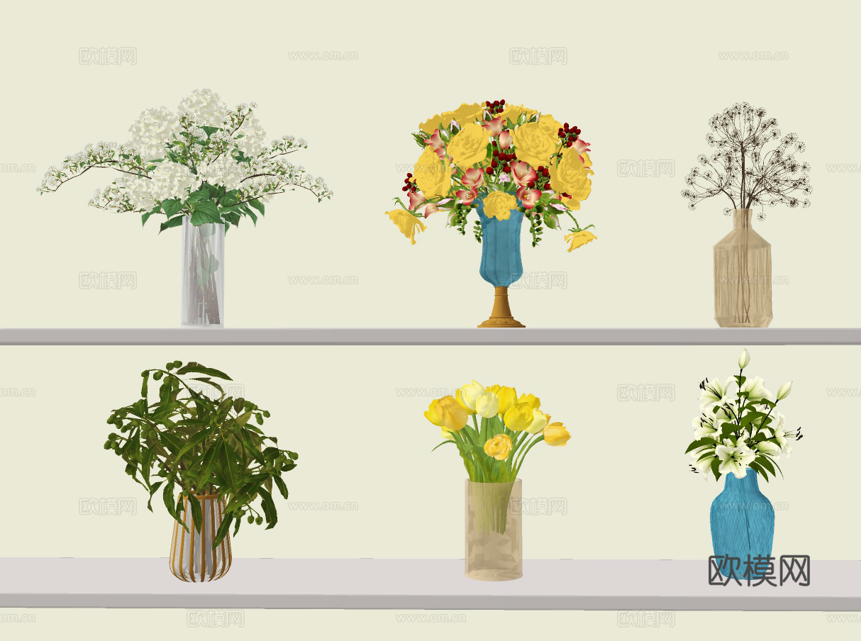 现代花艺花瓶插花su模型下载