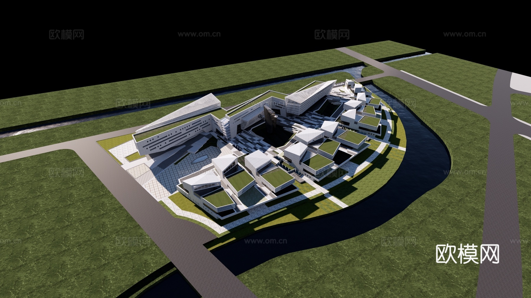 现代产业园建筑外观su模型下载