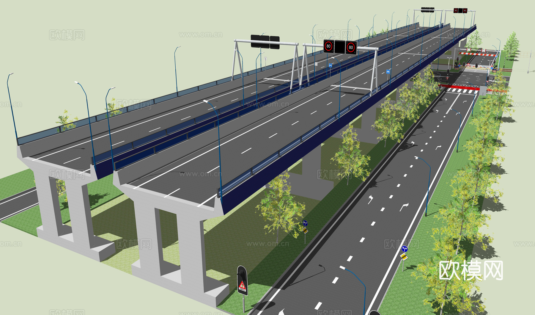 现代城市高架桥公路su模型下载