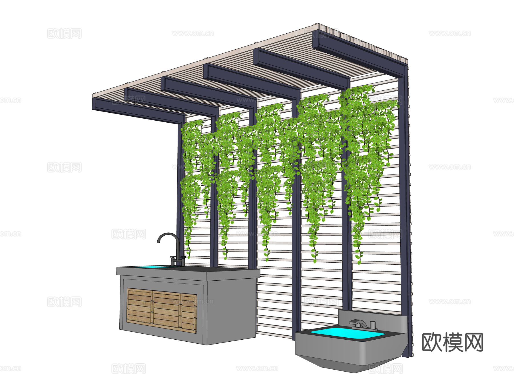 现代单臂花架廊架su模型下载