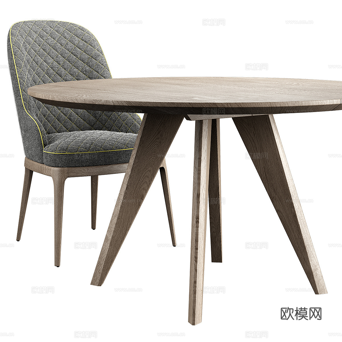 现代意式圆餐桌椅组合3d模型下载（渲染图3）