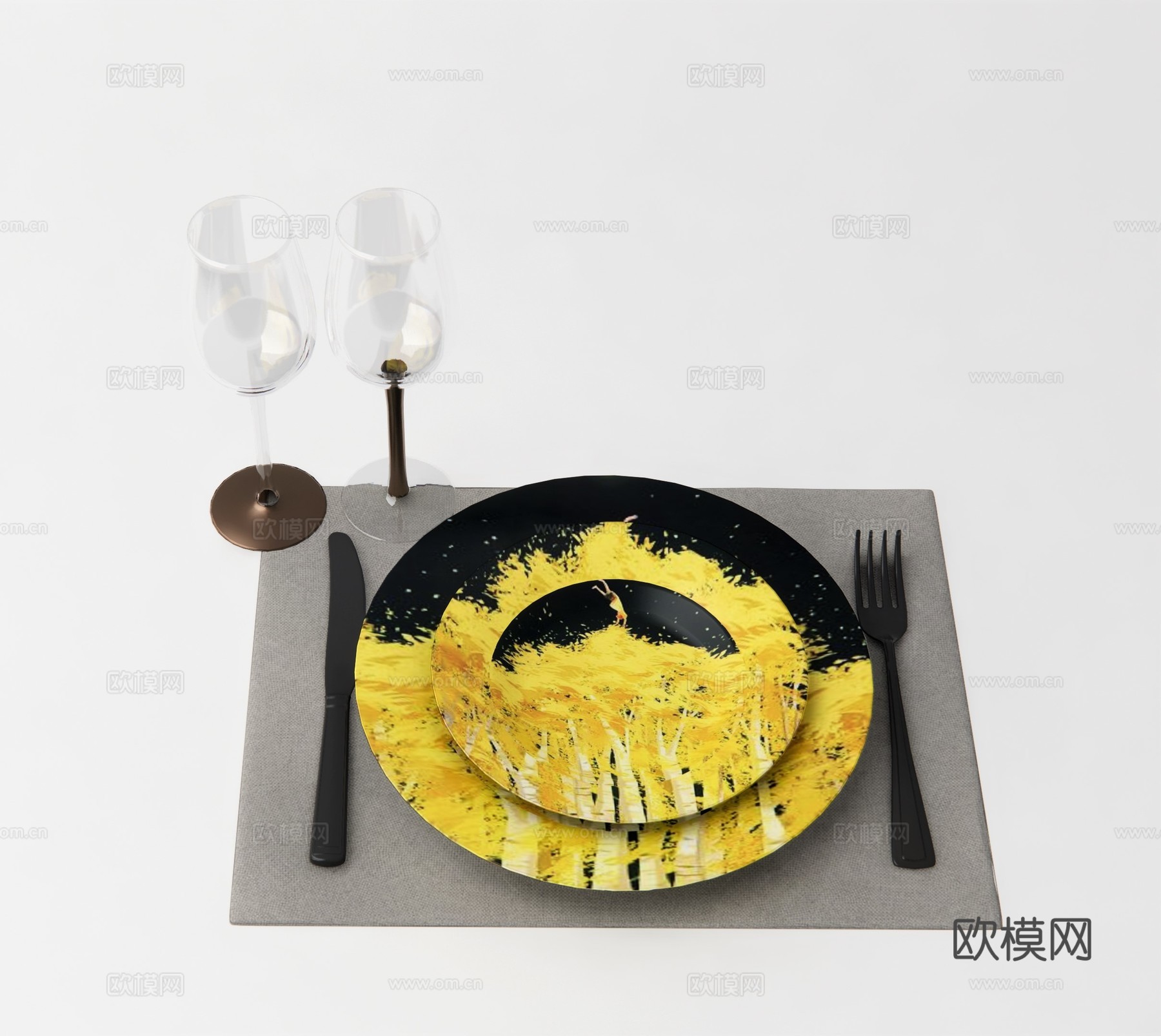 现代盘碟餐具su模型下载