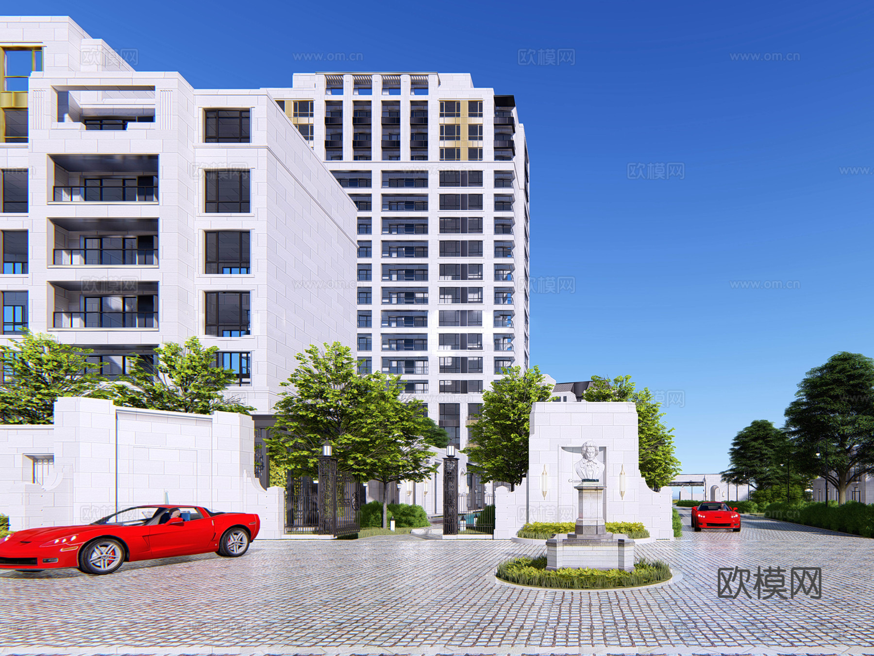 现代小区住宅楼外观su模型下载