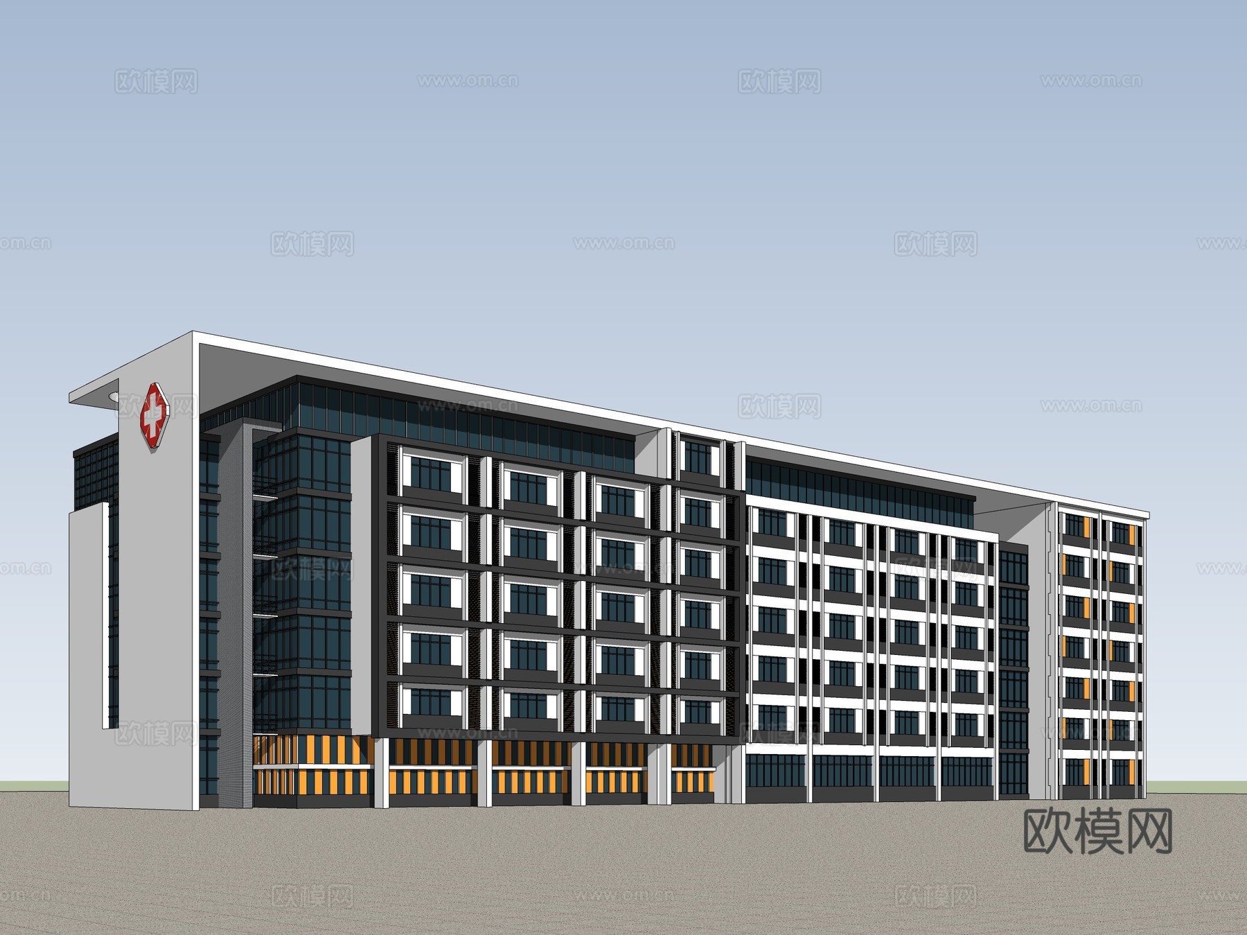 现代住院楼建筑外观su模型下载