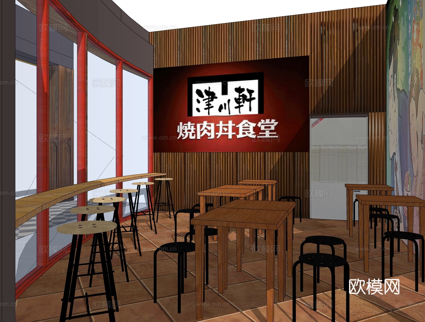 日式烤肉店su模型下载