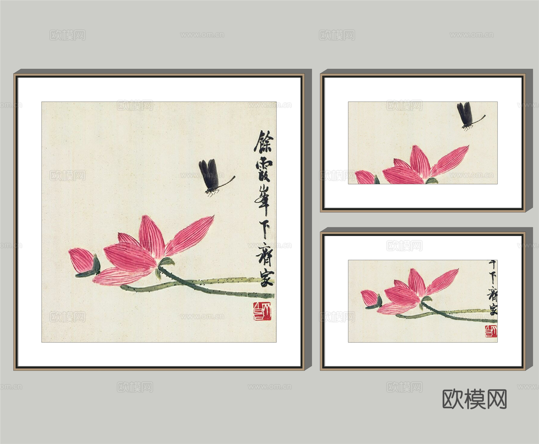 新中式装饰挂画su模型下载