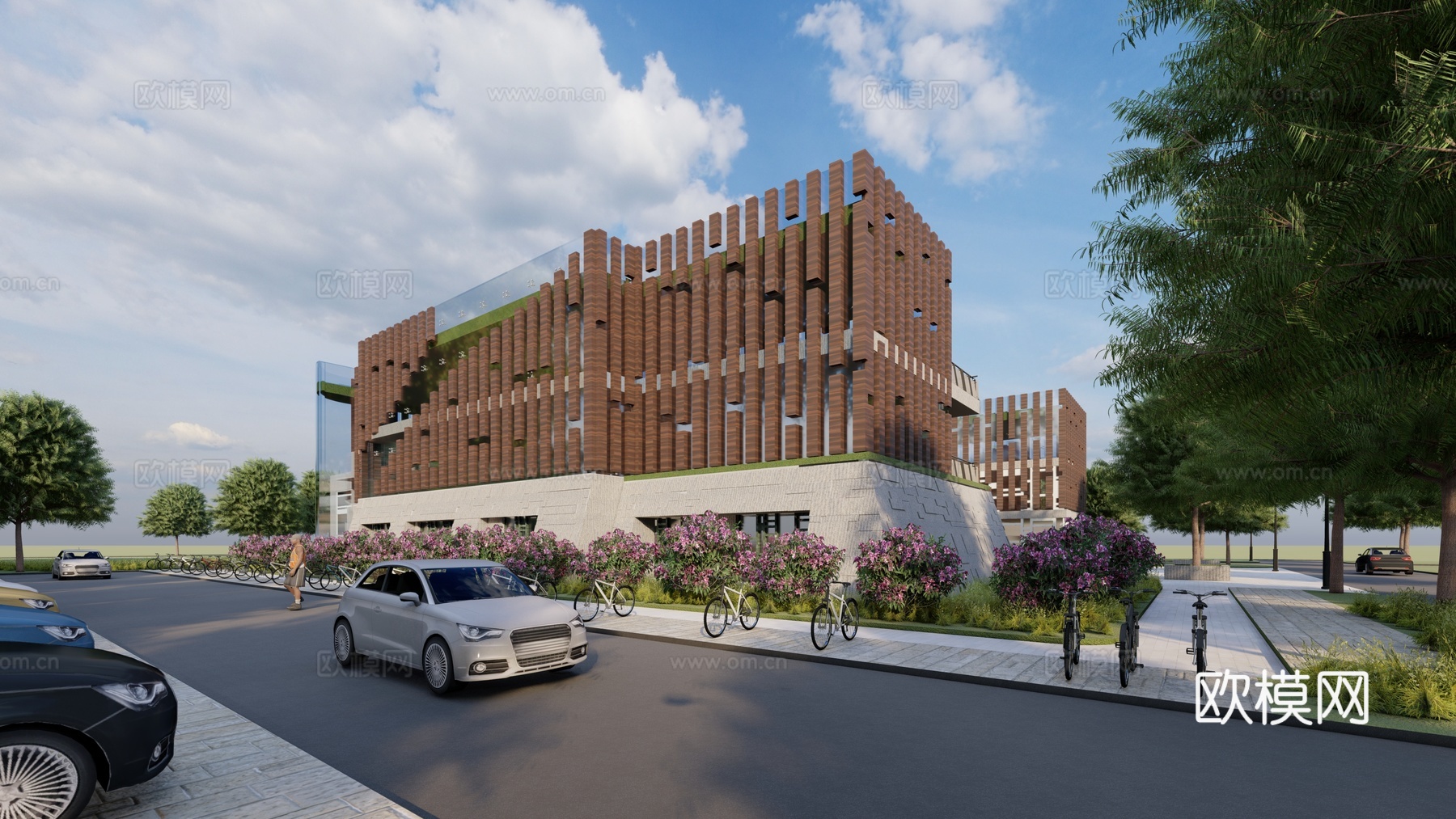 现代学生活动中心建筑外观su模型下载