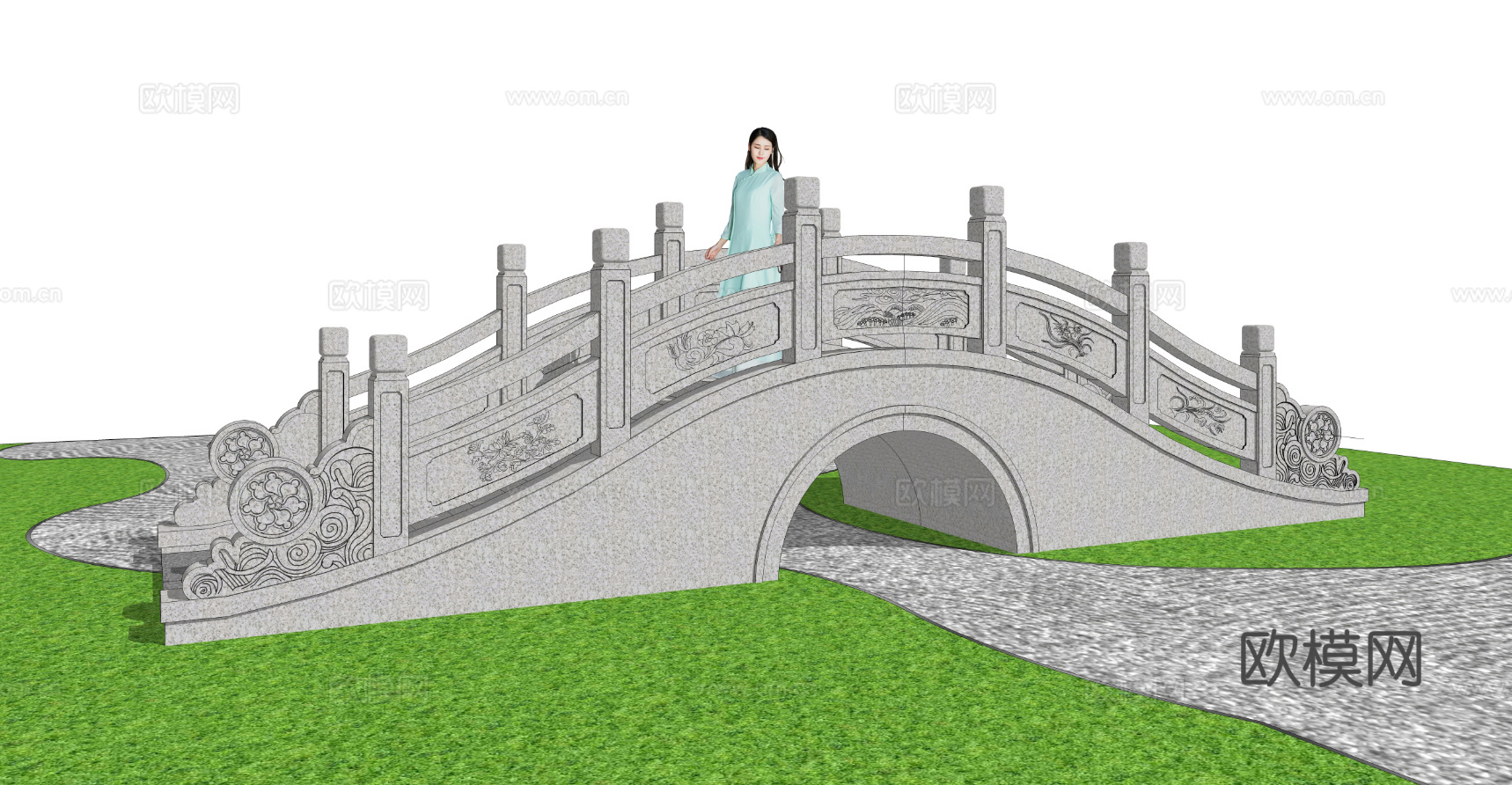 新中式景观桥su模型下载