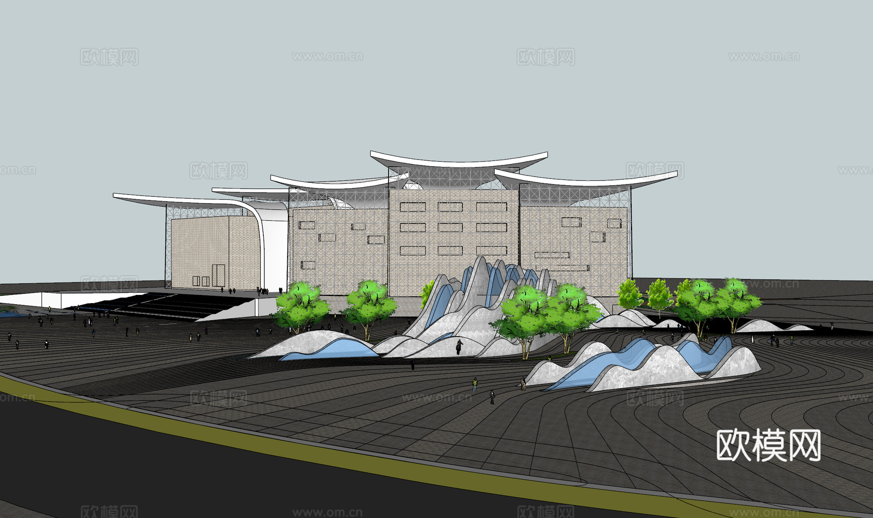 现代博物馆建筑外观su模型下载