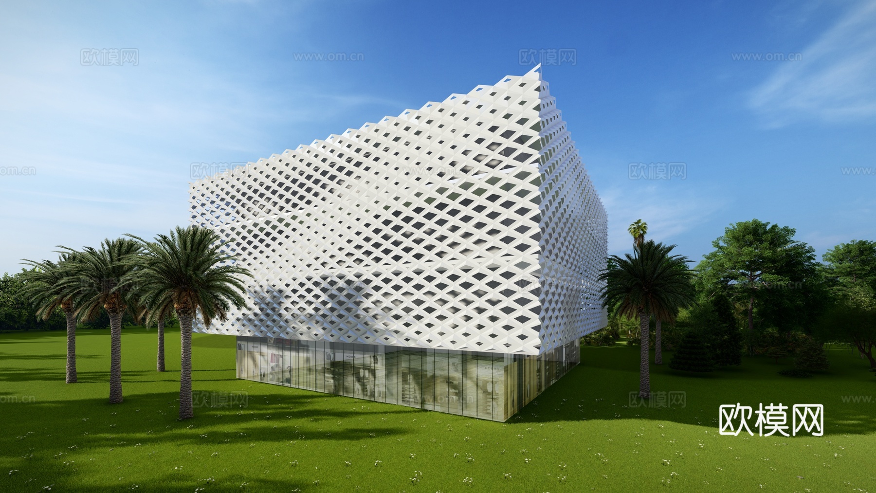 现代方形建筑外观su模型下载