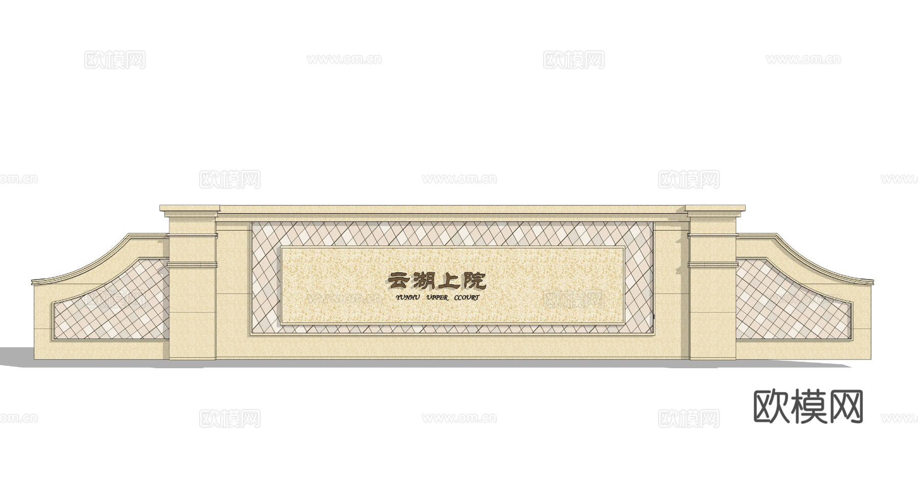 欧式水池景观墙su模型下载