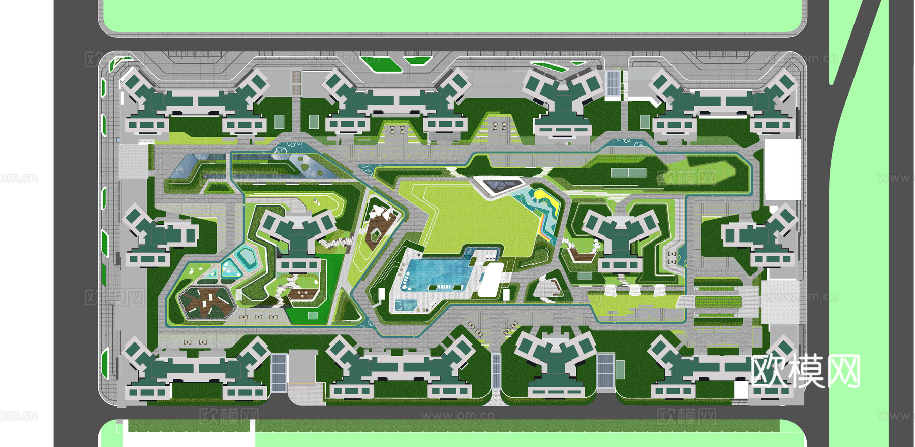 现代住宅小区建筑外观su模型下载