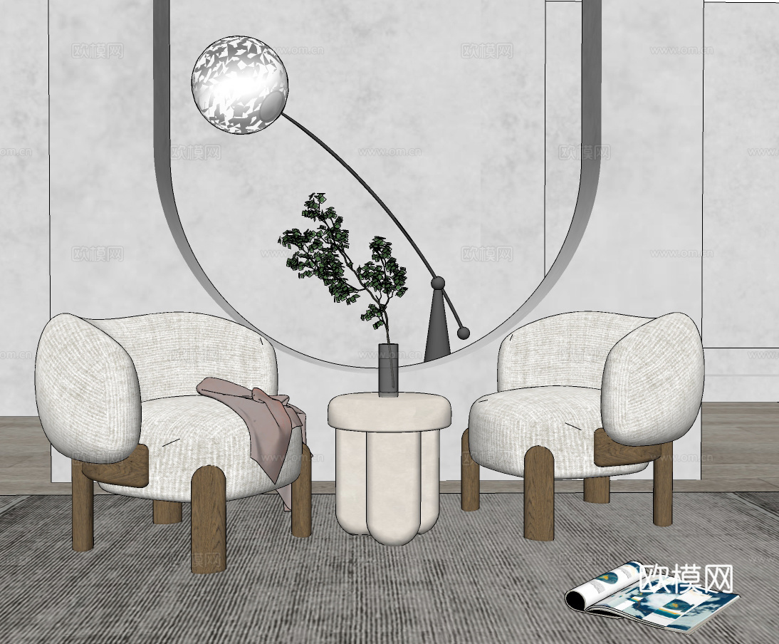 现代布艺休闲沙发su模型下载下载