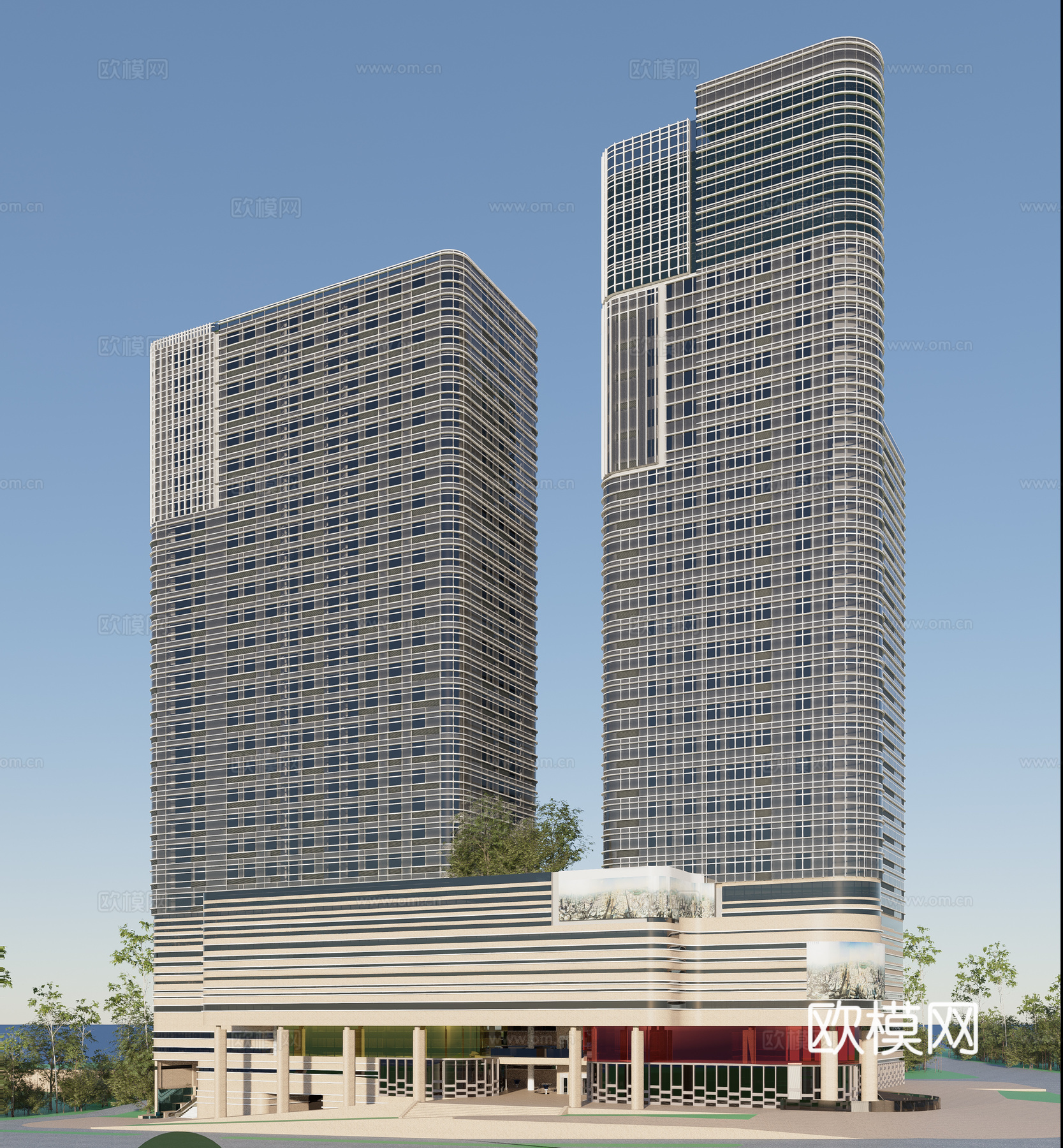 现代高层办公楼su模型下载