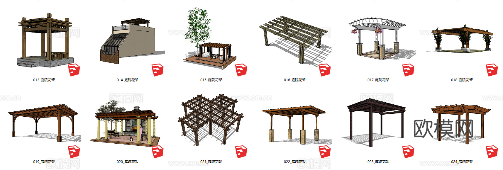 现代花架廊架景观小品su模型下载