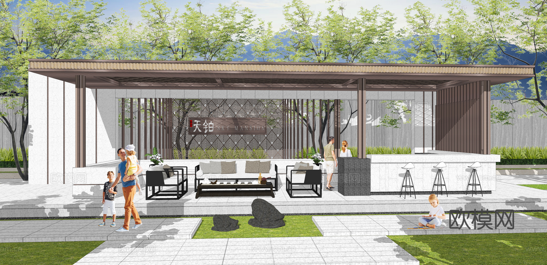 现代景观廊架su模型下载