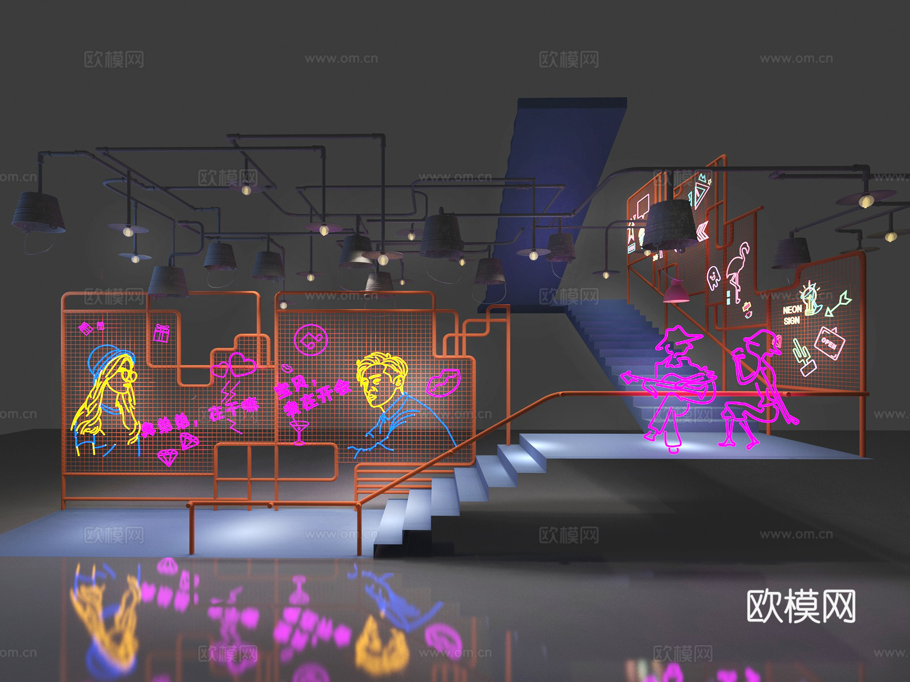 网红酒吧楼梯3d模型