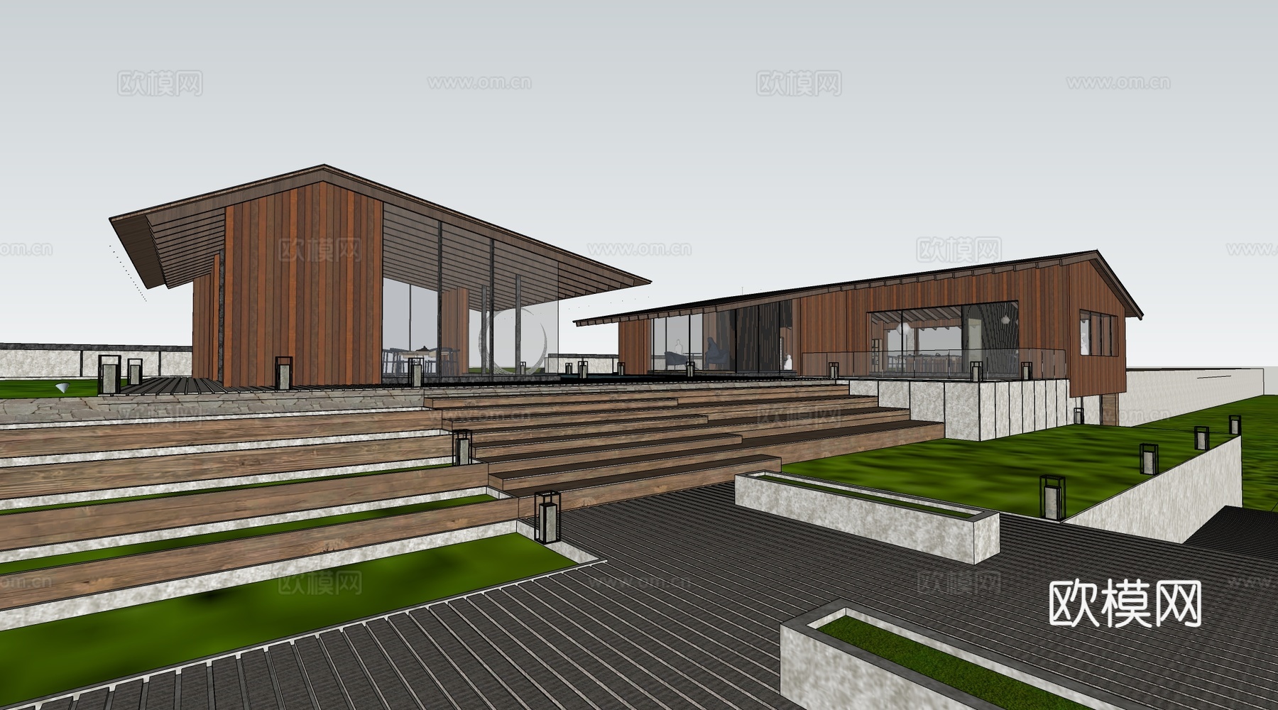 现代小公建 商店建筑 咖啡厅建筑 驿站建筑su模型